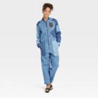 Houston White Adult Long Sleeve Flight Jumpsuit - Blue Denim Patchwork Xxs/xs