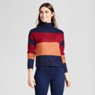Cliche Women's Colorblock Turtleneck Pullover Sweater - Clich Navy/red/orange L,