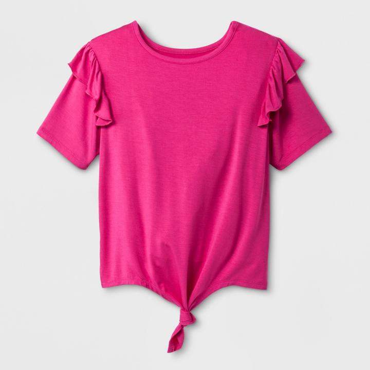 Girls' Short Sleeve Tie Front T-shirt - Art Class Magenta