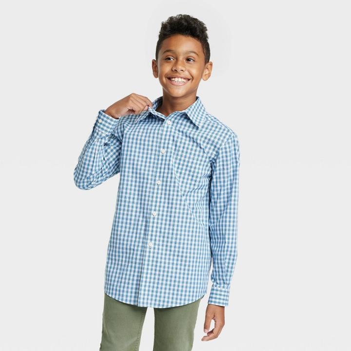 Plusboys' Long Sleeve Button-down Shirt - Cat & Jack Blue
