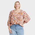 Women's Plus Size Long Sleeve Button-front Blouse - Knox Rose Blush Floral
