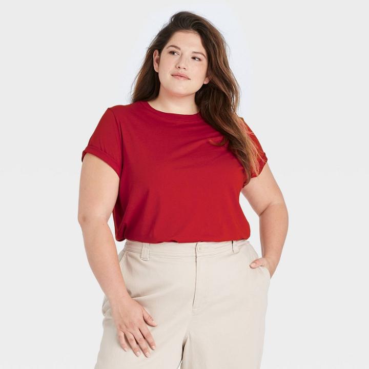 Women's Plus Size Short Sleeve Casual T-shirt - A New Day Red