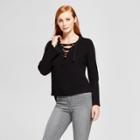 Women's Lace-up Bell Sleeve Pullover Sweater - Nitrogen Black