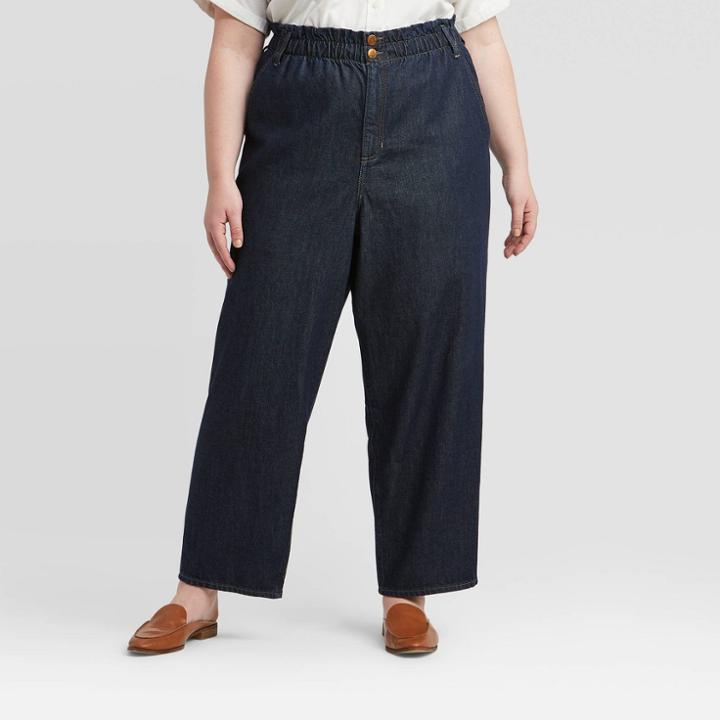 Women's Plus Size High-rise Paperbag E Waist Denim Pants - Universal Thread Indigo Blue
