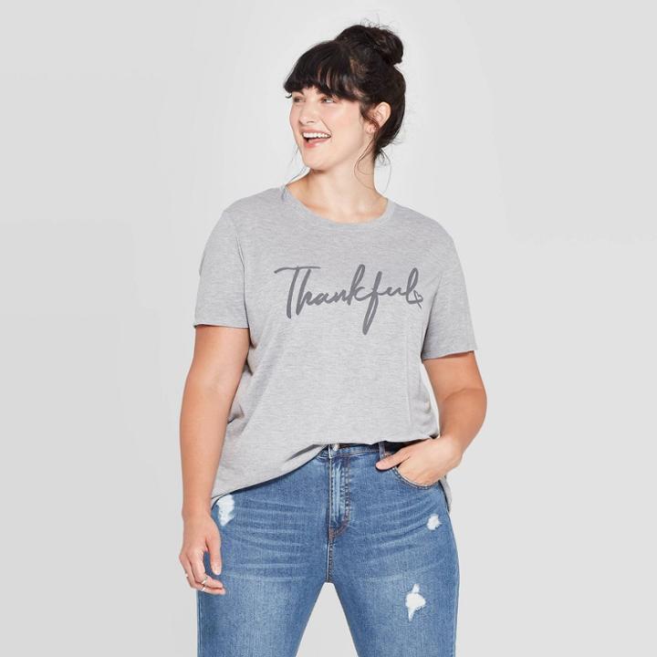 Zoe+liv Women's Thankful Plus Size Short Sleeve Graphic T-shirt (juniors') - Gray
