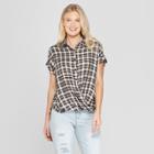 Women's Plaid Short Sleeve Twist Front Top - Knox Rose Black