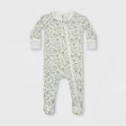 Q By Quincy Mae Baby Girls' Floral Rayon From Bamboo Zip Footed Pajama - Ivory/blue