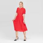 Petitewomen's Polka Dot Short Sleeve Split Neck Midi Dress - Who What Wear Red