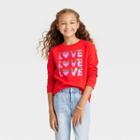 Girls' Valentine's Day 'love, Love, Love' Pullover Sweatshirt - Cat & Jack Red