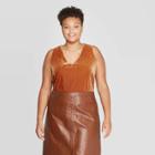 Women's Plus Size V-neck Velour Tank Top - Ava & Viv Tan X, Women's
