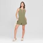 Women's Sleeveless Lace-up Romper - Xhilaration Green