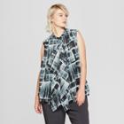 Women's Plus Size Printed Sleeveless Ruffle Front Blouse - Prologue Blue X, Blue Print