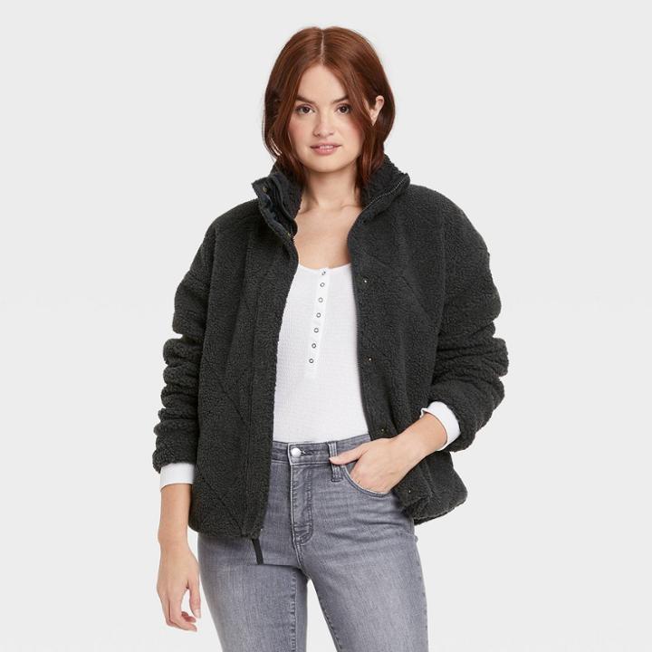 Women's Quilted Sherpa Jacket - Universal Thread Hematite Black