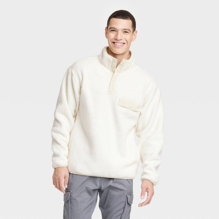 Men's Sherpa Snap Placket Pullover - Goodfellow & Co White