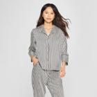 Women's Striped Long Sleeve Pajama Shirt Jacket - Who What Wear Black/white Xs, Black/white
