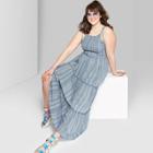 Women's Plus Size Striped Strappy Square Neck Smocked Top Tiered Maxi Dress - Wild Fable Blue