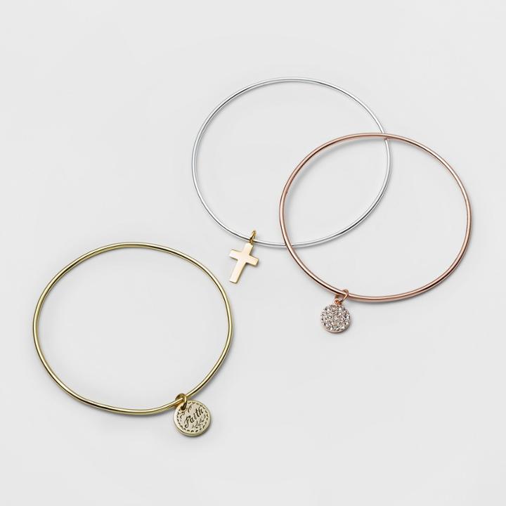 Distributed By Target Silver Plated Faith Cross Bangle Bracelet Set