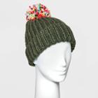 Women's Solid Beanie With Pom - Wild Fable Olive, Green