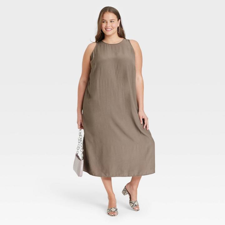 Women's Plus Size Sleeveless Racer Back Dress - A New Day Brown