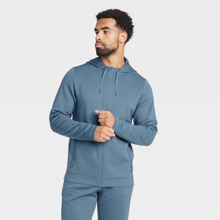 Men's Textured Fleece Premium Full-zip Hoodie - All In Motion Blue Gray S, Men's,