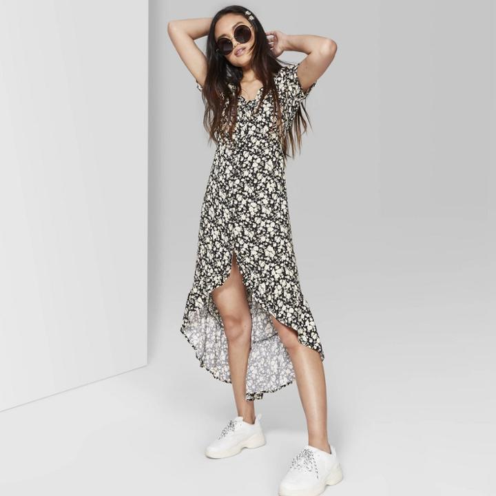 Women's Floral Print Ruffle Hem Kimono Jacket - Wild Fable Black