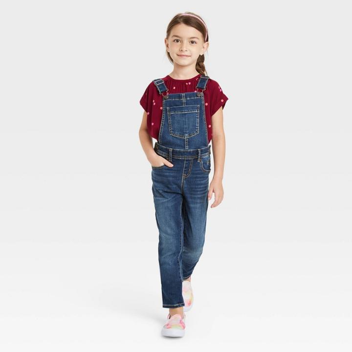 Girls' Denim Overalls - Cat & Jack Dark Wash
