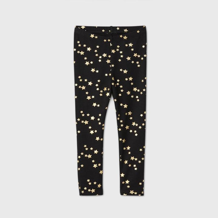 Toddler Girls' Star With Shine Leggings - Cat & Jack Black