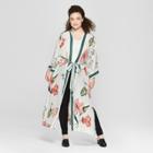 Women's Plus Size Floral Print Kimono - A New Day Cream (ivory),