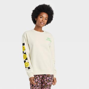 Freeze Women's Neon Smiley Graphic Sweatshirt - Ivory