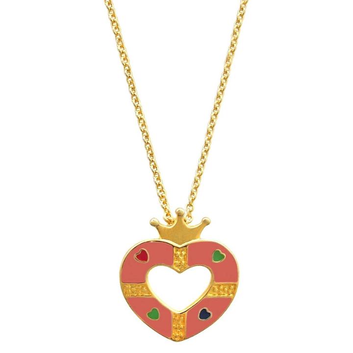 Girls' Ellen Gold Plated Heart Crown Pendant - Pink,