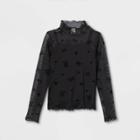 Girls' Lettuce Edge Mock-neck Mesh Top - Art Class Black