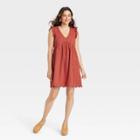 Women's Ruffle Short Sleeve Eyelet A-line Dress - Knox Rose Red