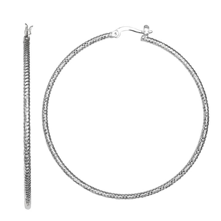 Distributed By Target Women's Diamond Cut Click Top Hoop Earrings In Silver Plate - Gray