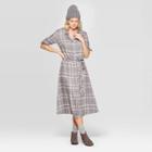 Women's Plaid Long Sleeve Midi Shirtdress With Tie Belt - Universal Thread Gray M, Women's,