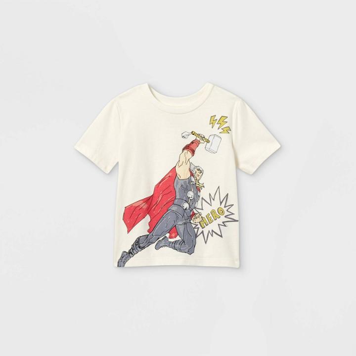 Toddler Boys' Marvel Mighty Thor Short Sleeve Graphic T-shirt - Off-white 2t - Disney
