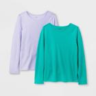Girls' Adaptive 2pk Long Sleeve T-shirt - Cat & Jack Purple/green Xs, Green/purple