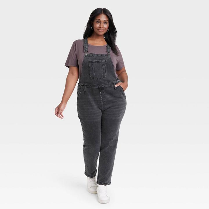 Women's High-rise Denim Overalls - Ava & Viv Black Wash