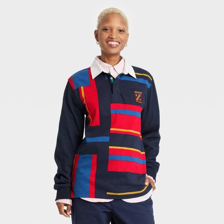 Houston White Adult Long Sleeve Rugby Polo Shirt - Blue Xxs/xs