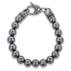 West Coast Jewelry Men's Crucible Stainless Steel Dragon With Polished Hematite Onyx Beaded Bracelet,