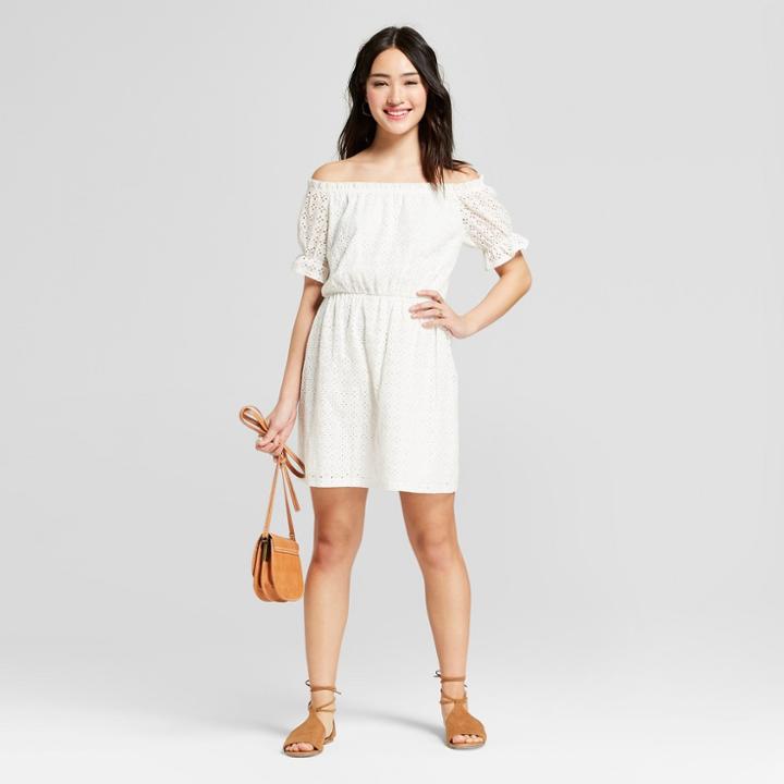 Women's Off The Shoulder Eyelet Dress - Le Kate (juniors') White