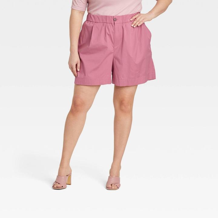 Women's Plus Size High-rise Poplin Shorts - A New Day Purple