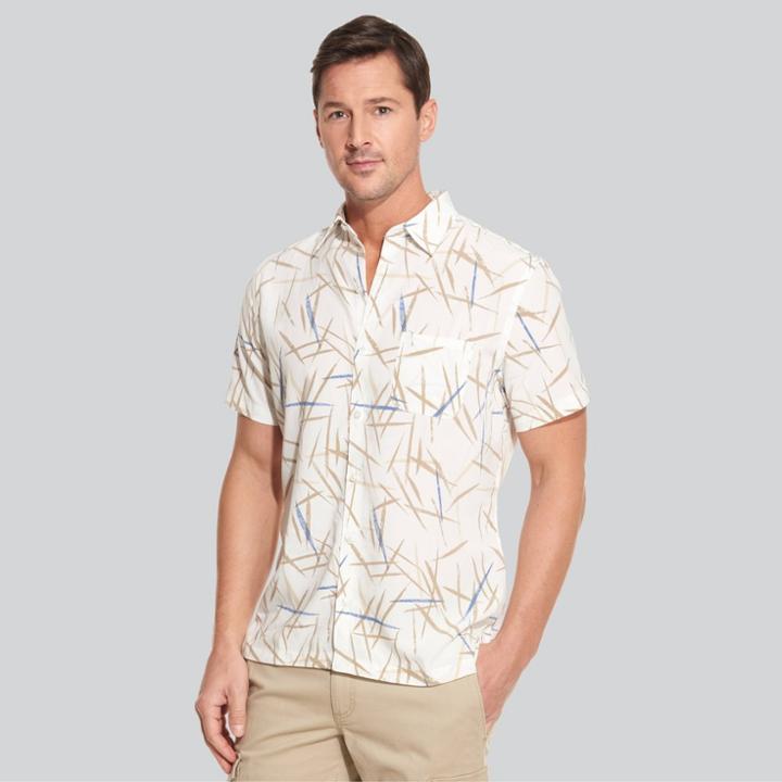 Van Heusen Men's Printed Classic Fit Short Sleeve Button-down Shirt - White