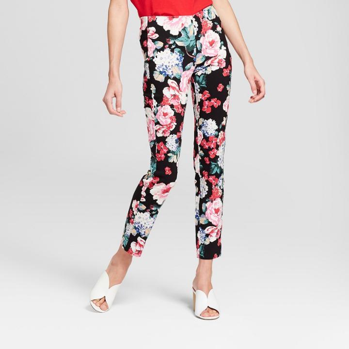 Women's Floral Print Skinny Ankle Pants - Who What Wear Black/pink 4, Black/pink Floral