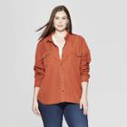 Women's Plus Size Long Sleeve Collared Soft Twill Shirt - Universal Thread Orange