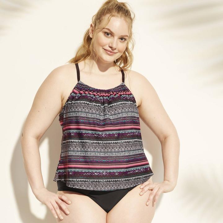 Women's Plus Racerback Tankini Top - Kona Sol Gray/pink Print 22w,