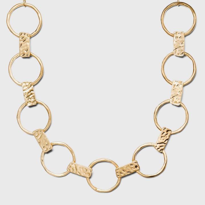 Worn Gold Hammered Metal With Rings Necklace - A New Day Gold