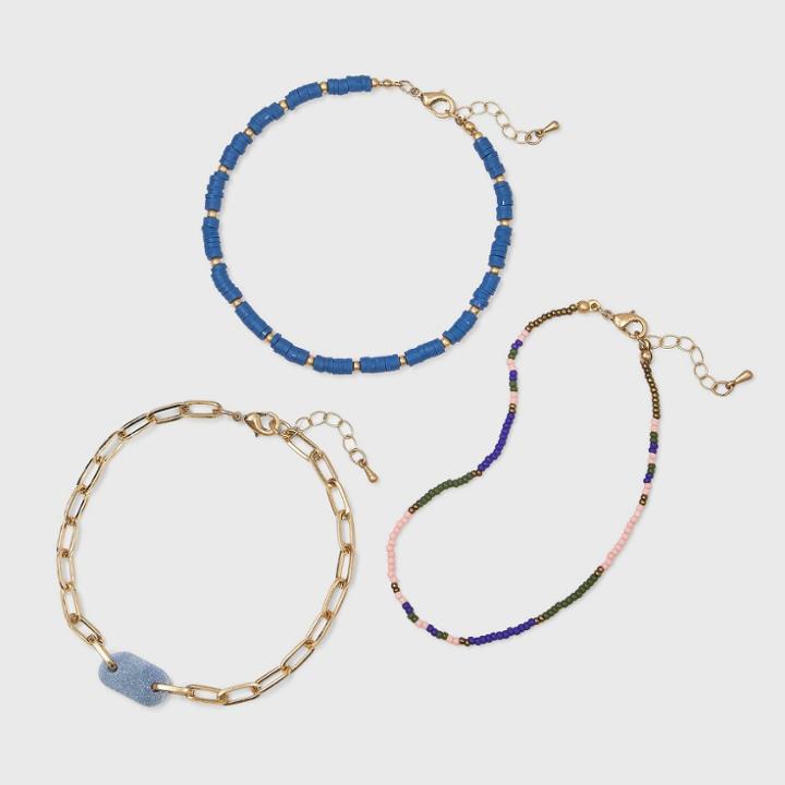 Semi-precious Aventurine Beaded Anklet Set 3pc - Universal Thread Blue