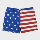 Bioworld Men's Big & Tall 7 Elastic Waist American Flag Swim Shorts - Blue/red