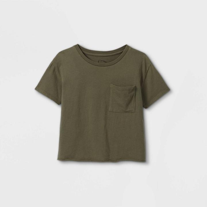 Girls' Boxy Pocket Short Sleeve T-shirt - Art Class Green