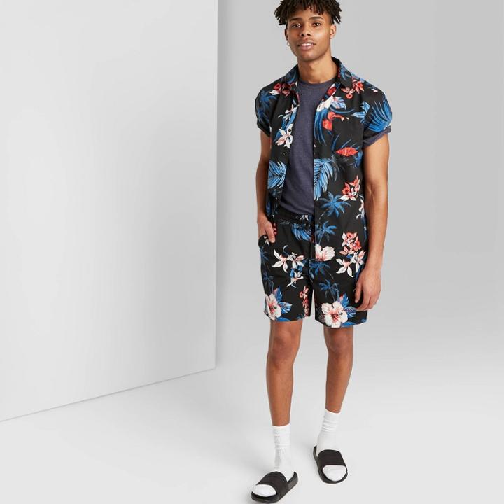 Men's Floral Print 7 Mid-rise Shorts - Original Use Black